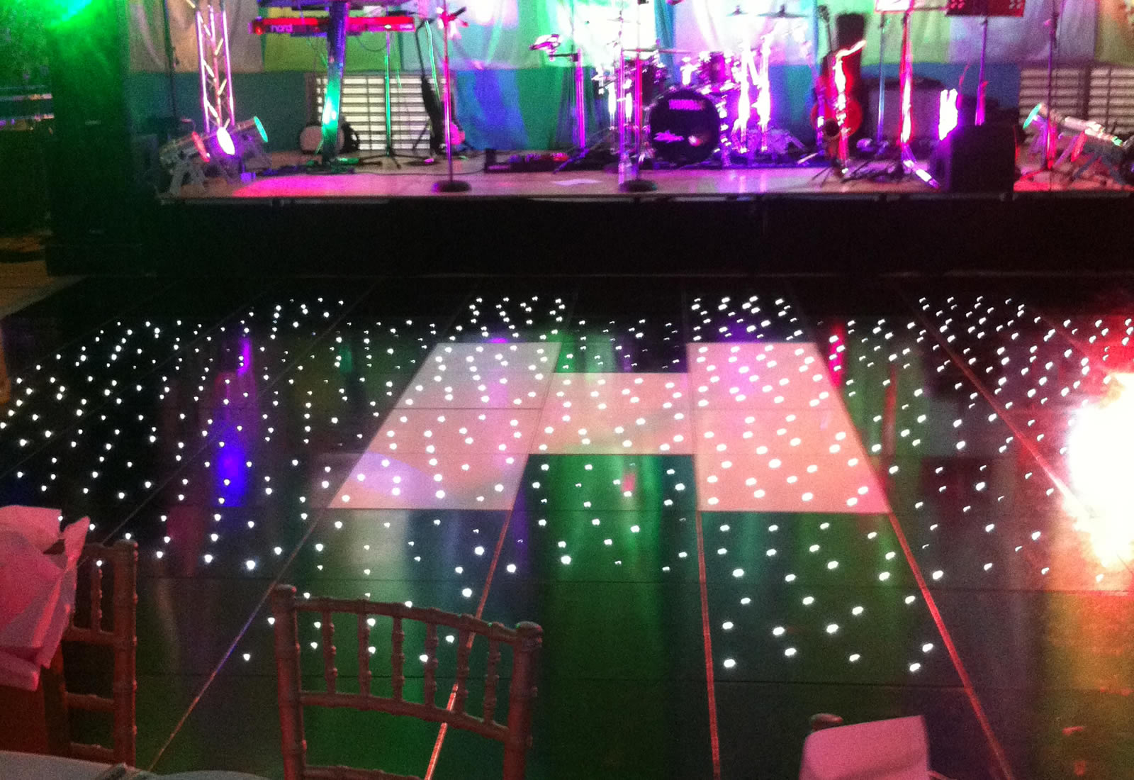 Black and white LED dance floor with band